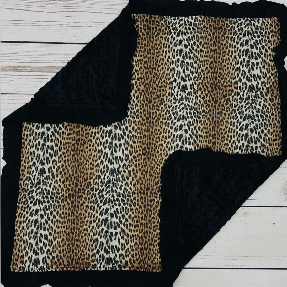 black leopard print minky dot baby blanket